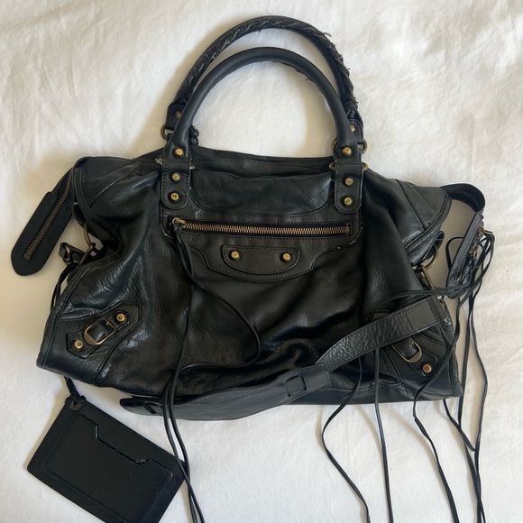 Balenciaga Handbags - Balenciaga Black Leather Motorcycle city bag with Brass Accent